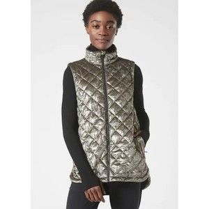 Athleta L Whisper Silver Puffer Vest Jacket Full Zip Velvet Quilted Featherless